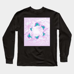 Abstract vibrant butterflies against a floral background featuring wattle Long Sleeve T-Shirt